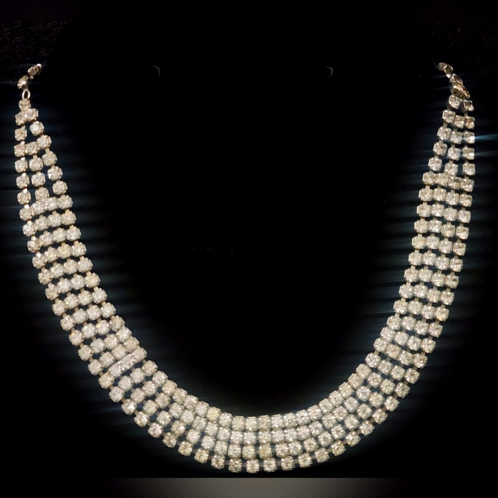 Vintage Glass Rhinestone Silver Choker Necklace